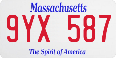 MA license plate 9YX587