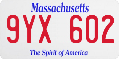 MA license plate 9YX602