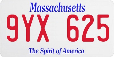 MA license plate 9YX625