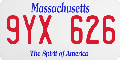 MA license plate 9YX626