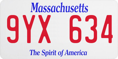 MA license plate 9YX634
