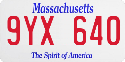 MA license plate 9YX640