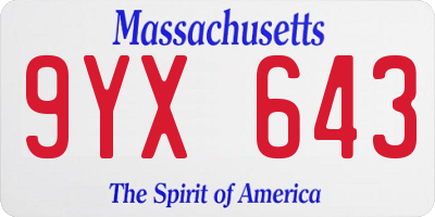 MA license plate 9YX643