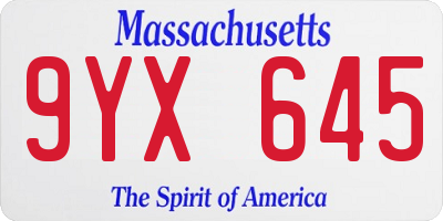 MA license plate 9YX645