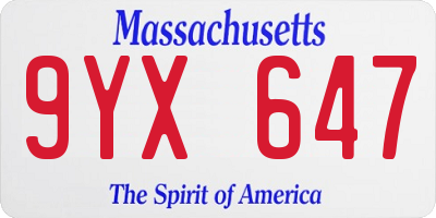 MA license plate 9YX647