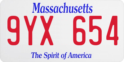MA license plate 9YX654