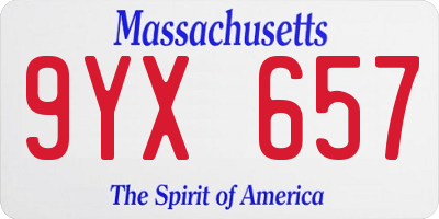 MA license plate 9YX657