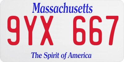 MA license plate 9YX667