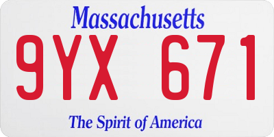 MA license plate 9YX671