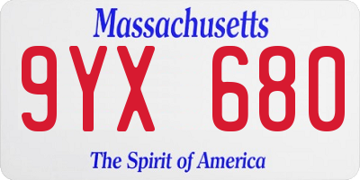 MA license plate 9YX680