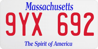 MA license plate 9YX692