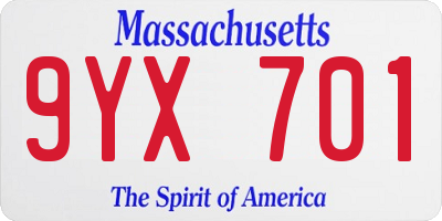 MA license plate 9YX701