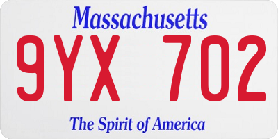 MA license plate 9YX702