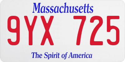 MA license plate 9YX725