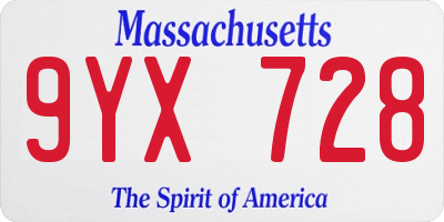 MA license plate 9YX728