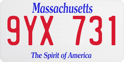 MA license plate 9YX731