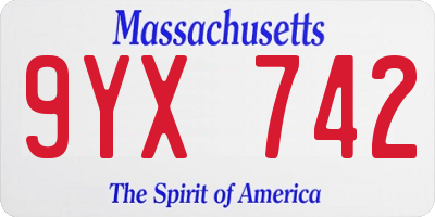 MA license plate 9YX742