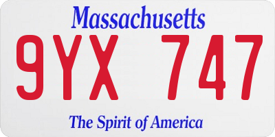 MA license plate 9YX747