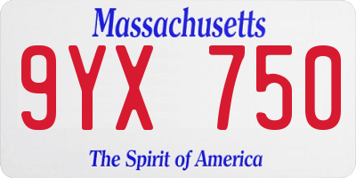 MA license plate 9YX750