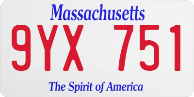 MA license plate 9YX751