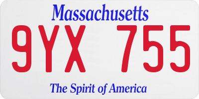 MA license plate 9YX755