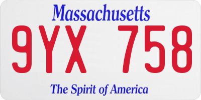 MA license plate 9YX758