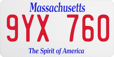 MA license plate 9YX760