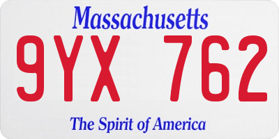 MA license plate 9YX762