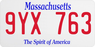 MA license plate 9YX763