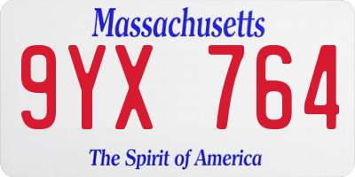 MA license plate 9YX764