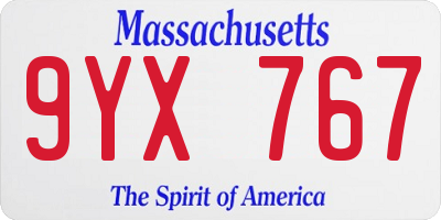 MA license plate 9YX767
