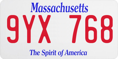 MA license plate 9YX768