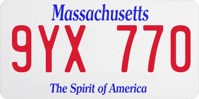 MA license plate 9YX770