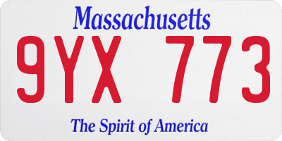 MA license plate 9YX773