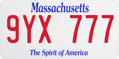 MA license plate 9YX777