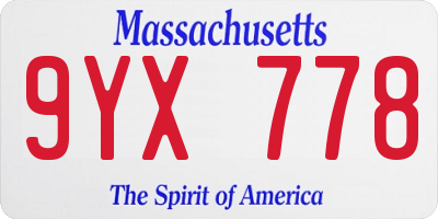 MA license plate 9YX778