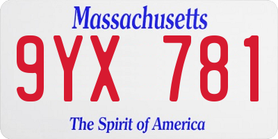 MA license plate 9YX781