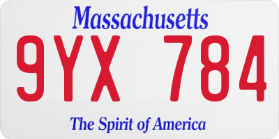 MA license plate 9YX784