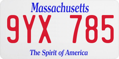 MA license plate 9YX785