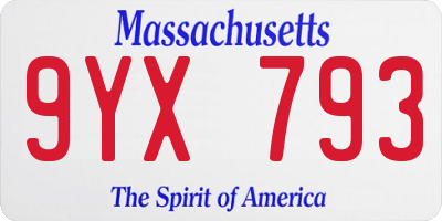 MA license plate 9YX793