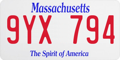 MA license plate 9YX794