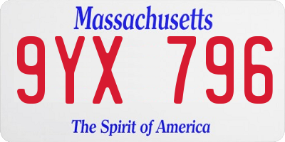 MA license plate 9YX796