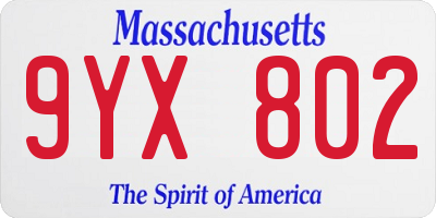 MA license plate 9YX802