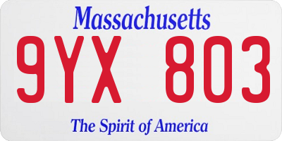 MA license plate 9YX803