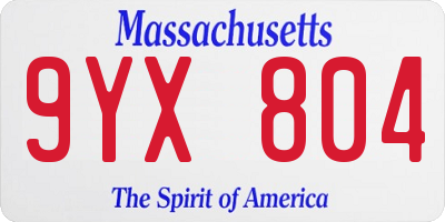 MA license plate 9YX804