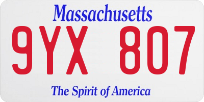 MA license plate 9YX807