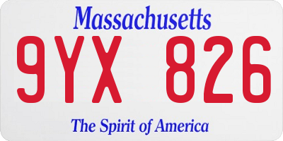 MA license plate 9YX826