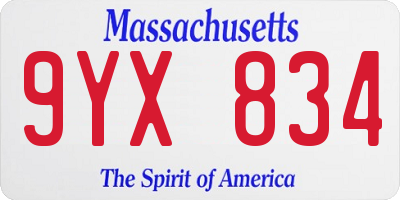 MA license plate 9YX834