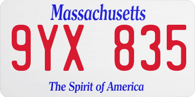 MA license plate 9YX835