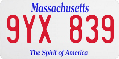 MA license plate 9YX839